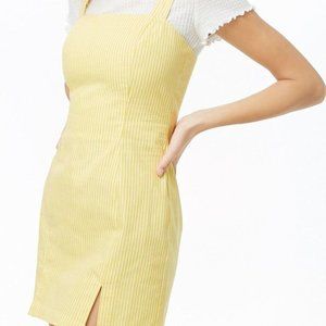 yellow striped pinafore dress